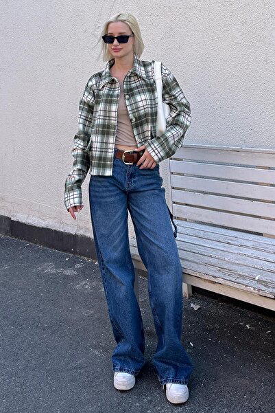 Madmext Haki Düğmeli Gömlek Yaka Oduncu Kısa Ceket MG2181