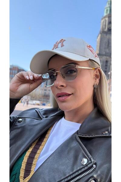 By Ella Eyes Unisex Sunglasses Gold Metal Frame Blue Glass