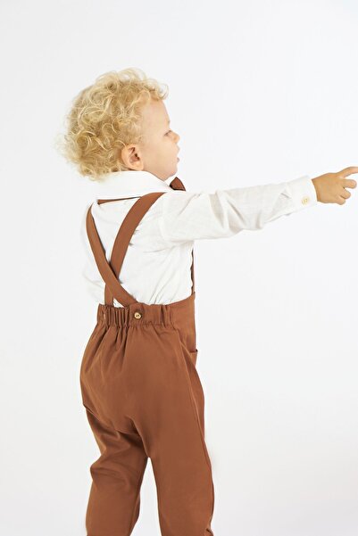 Catz Kids Linen Harem Salopet + Shirt + Bow Tie - Set of 3 Brown