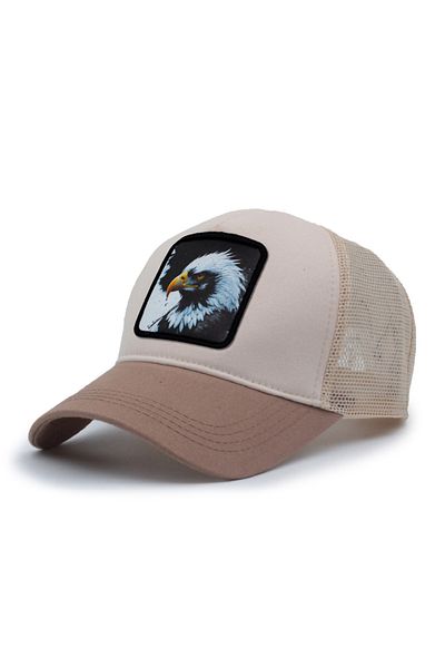 Trucker Eagle Model Interchangeable Crest Mesh Hat Brown Cream