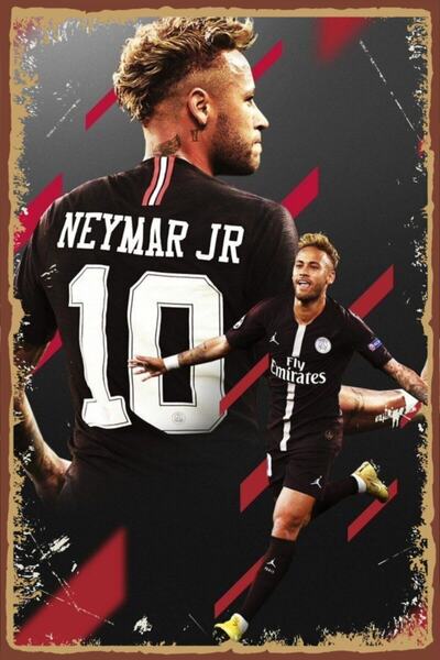 bin ler ce tablo Neymar Jr. Retro Ahşap Poster