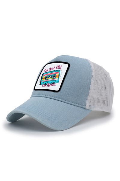 Trucker Im Retro Model Interchangeable Emblem Mesh Cap Blue White
