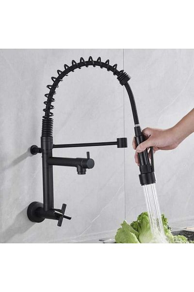 TAFASSELL Kitchen Faucet Wall-Mounted Pull-Out Matte Black