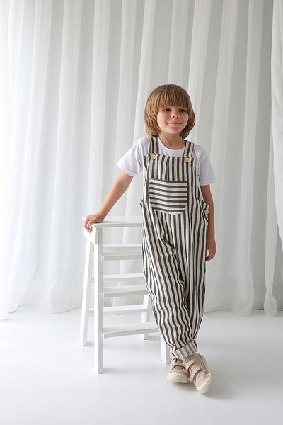 Catz Kids Boy's Linen Velvet Jumpsuit - Black and White Striped