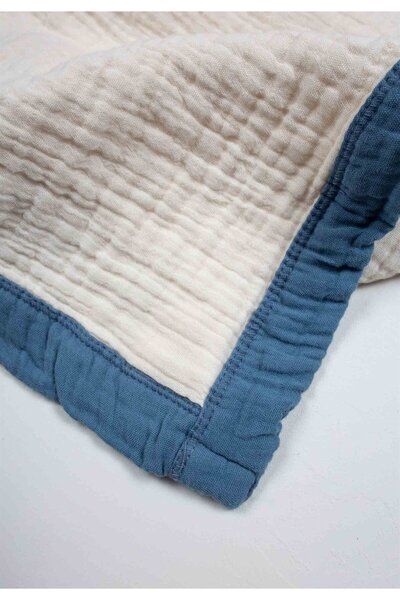 Cigit Thick Piping Four Layer Raw Blanket 85X90 Indigo