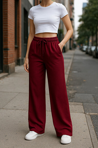 FV Dámské plátěné kalhoty se širokými nohavicemi