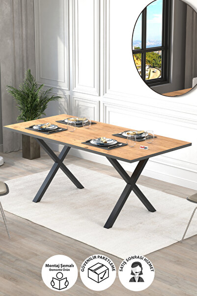 Bofigo Yemek Masası Metal Ayaklı Mutfak Masası Oslo 85 X 180 Cm X Ayaklı Çam