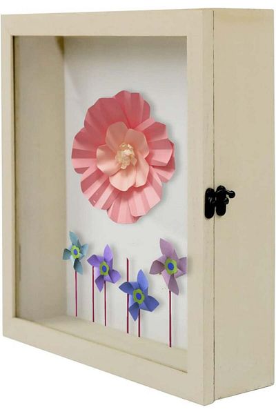 Muzilife Ramă foto cu cutie suvenir, lemn/sticlă, bej, 20 x 20 cm