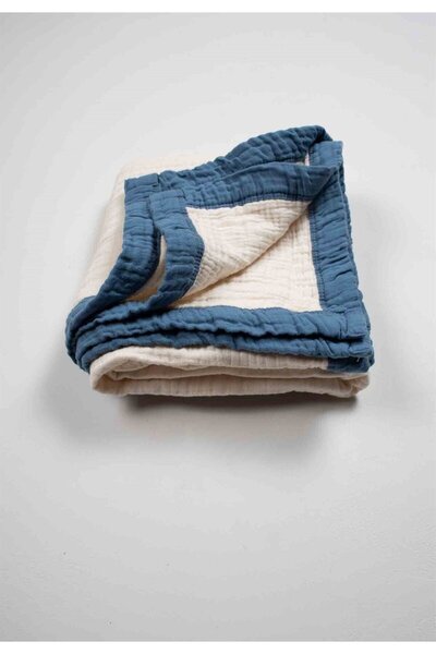 Cigit Thick Piping Four Layer Raw Blanket 85X90 Indigo