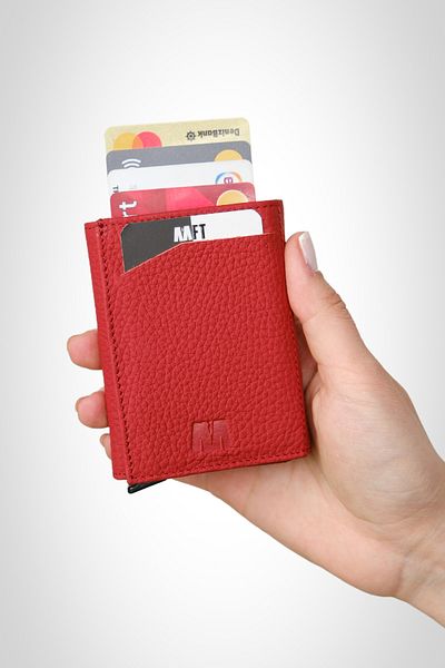 MFT Leather Design Портфейл с механизъм от естествена матова кожа в червен цвят - ретро (2660)