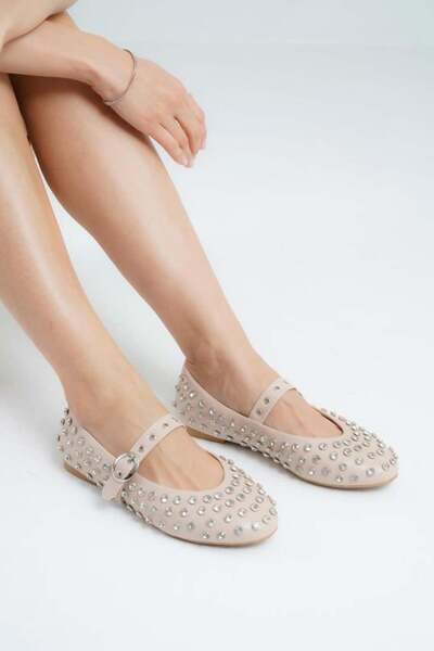 Hacıoğlu Ayakkabı Balerini eleganti pentru femei Vollex Imported Stone