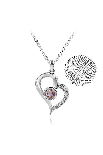 Choice قلادة فضية مقاس 45 سم - 02 إسقاطية بـ 100 لغة أحبك قلادات للحبيبة والص...