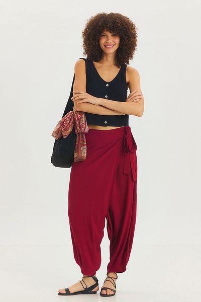 Clandestino Front Folded Shalwar Trousers Claret Red
