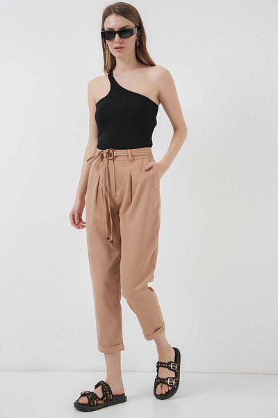 GABRİA Gabria Belted Double Leg Linen Trousers