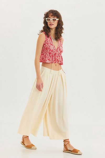 Clandestino Wide Leg Pleated Loose Skirt Trousers Beige