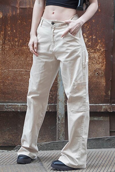 Madmext Bej Straight Fit Kargo Pantolon Mg1601