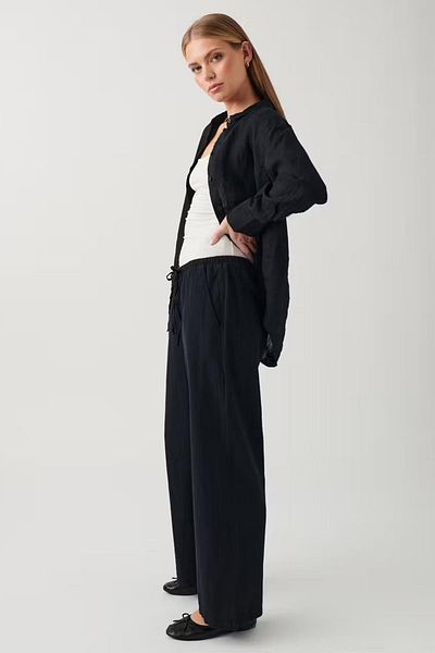 Madmext Black Elastic Waisted Loose Cut Trousers MG2020