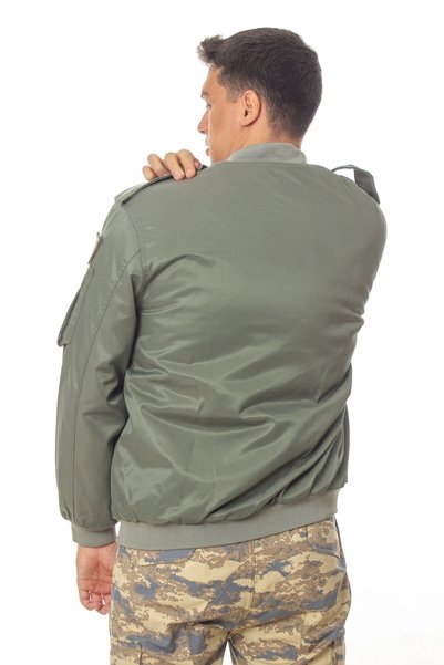 İZMİR ASKERİ MALZEME Air Force Green Color 4 Pockets Long Sleeve Zipper Pilot Coat Jacket