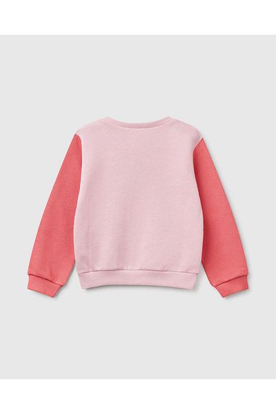 United Colors of Benetton Girl's White Mix Silvery Benetton Logo Printed Crew Neck Sweatshirt