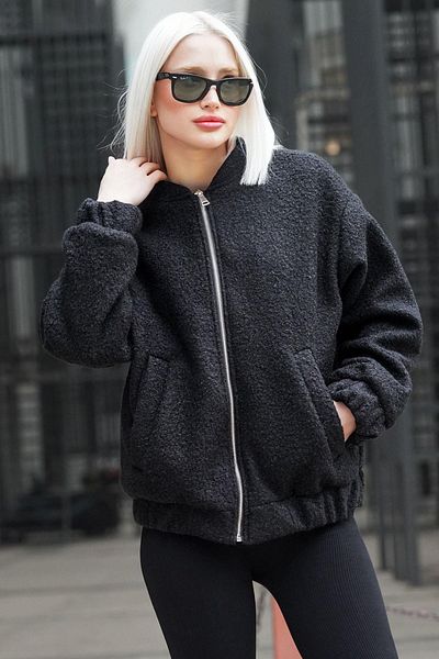 Madmext Dámská bunda Black Boucle Bomber MG1967