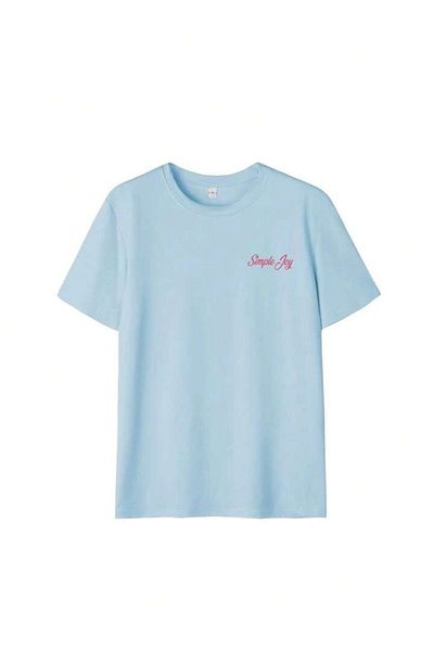 trendgar Tricou oversize albastru cu imprimeu simplu pe spate