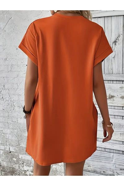 Femella Women Fashion Women's Short Sleeve Crew Neck Pocket Butterfly Printed Viscose Dress