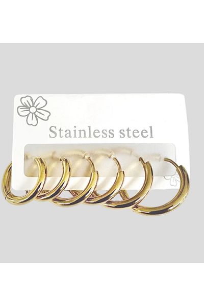 Ervalina 3 Pairs of Steel Hoop Earrings Set Gold Color