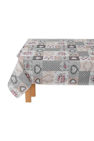 Homelux Tablecloth Love Pattern 100X135 Cm 50% Cotton Gray/Pink/White