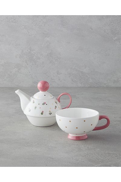 English Home Pink Flowers New Bone China Teapot 400 ml Pink