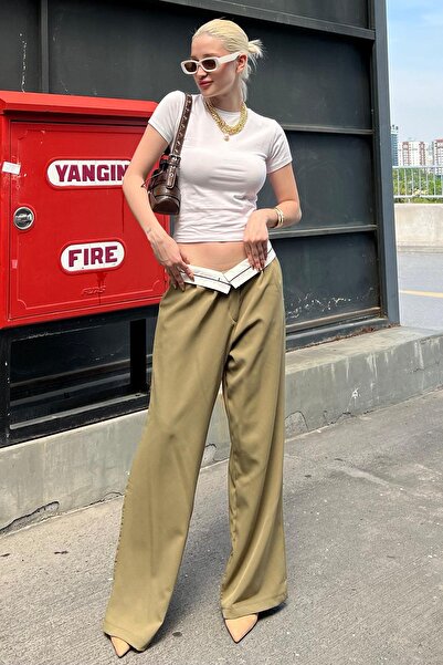 Madmext Haki Kemer Detaylı Bol Paça Pantolon MG1834