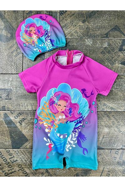 patriko tekstil Girls Beachwear Popular Mermaid Bonnet Jumpsuit Swimsuit
