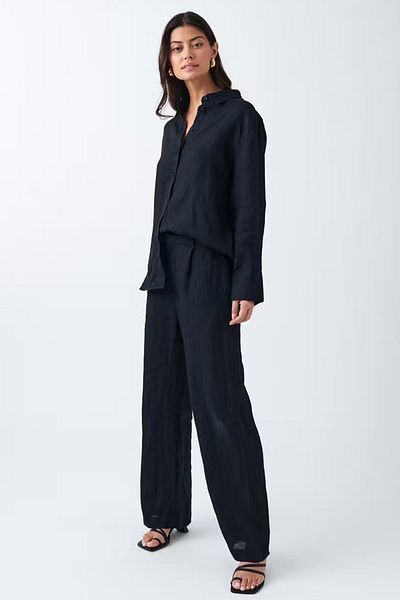 Madmext Pantaloni de damă cu centură neagră cu picioare largi MG2021
