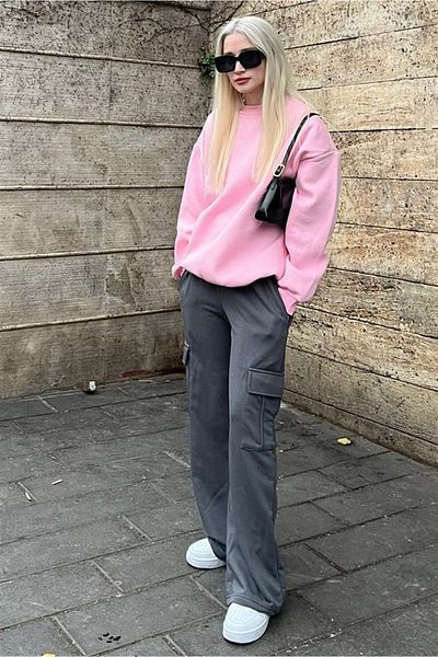 Madmext Geräucherte Damen-Jogginghose mit weitem Bein und Cargotasche Mg1615
