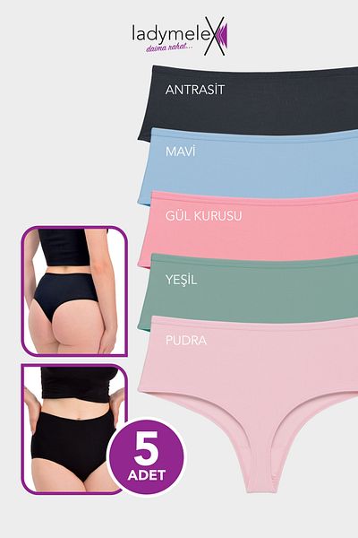 LadyMelex Tanga de damă din bumbac cu talie inalta - 5 bucati, culori mixte