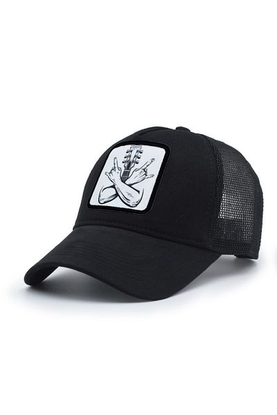 Trucker Guitar Model Interchangeable Emblem Mesh Hat Black