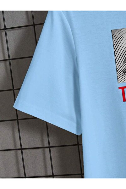 trendgar Tricou oversize unisex albastru cu imprimeu Trust