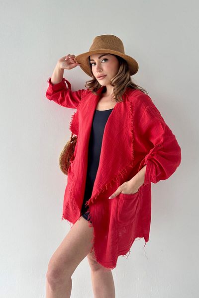 bb butik basic Seasonal Muslin Fabric Tassel Stitched Jacket Bb-Msx024