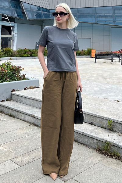Madmext Milchbraune Damenhose mit weitem Bein und Kordelzug an der Taille – MG2011