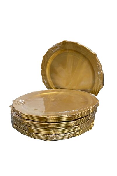 omeyva Davet Parti Sunum Doğum Günü Altın Renkli Sert Plastik Mika Tabak - 22 Cm. -6 Adetlik 5 Paket