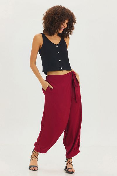 Clandestino Front Folded Shalwar Trousers Claret Red