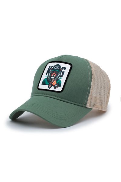 Trucker King Model Interchangeable Emblem Mesh Cap Green Cream