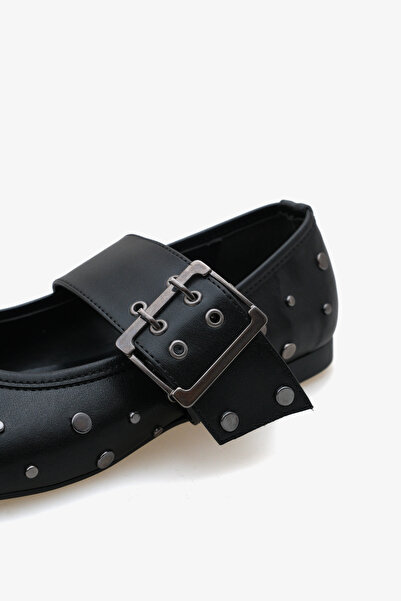 Stella Kadın Bantlı Tokalı Taşlı Babet Eslep Siyah