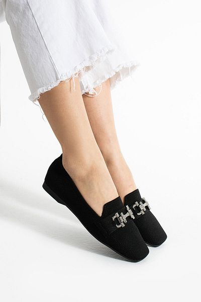 Getcho Mantra Women's Knitwear Black Ballerina Shoes