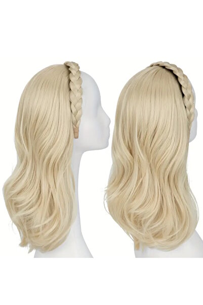 CAŞ DEKORASYON Platin Sarı Renk Örgü Detaylı Taçlı Peruk