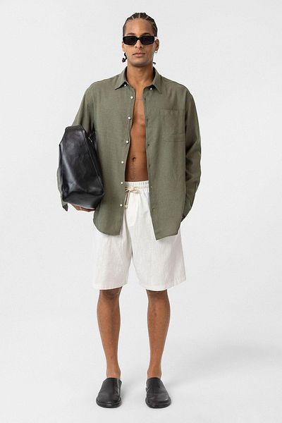 VAMOSCLO Pocket Detailed Oversize Long Sleeve Shirt Khaki