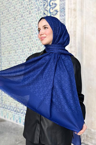 Pierre Cardin Elegans Monogram Shawl - 1090700 -924 - Denim Blue