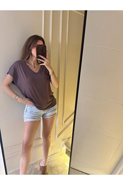 Chamakh Mürdüm V Yaka Basic Tişört