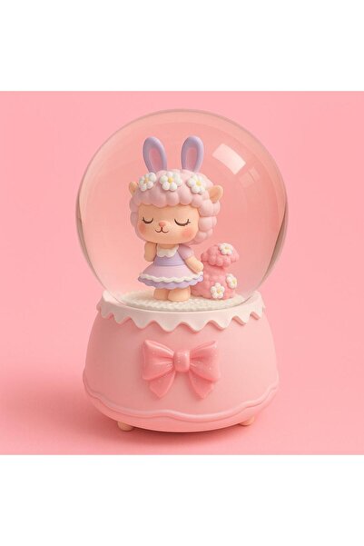 Yenbu Sevgiliye Özel Pembe Kuzu Desenli Işıklı Ve Orta Boy Kar Küresi JC5H170