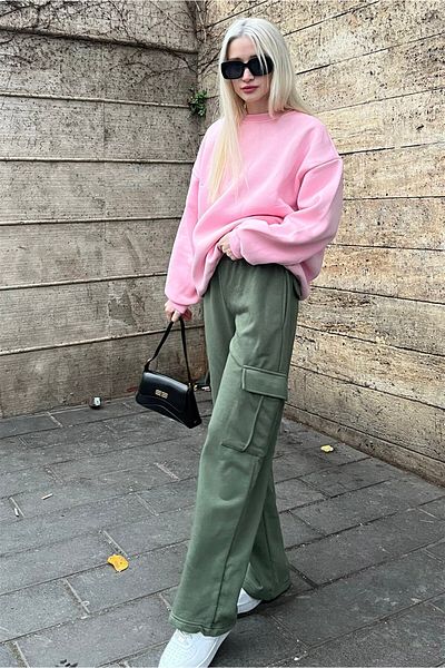 Madmext Khakigrüne Damen-Jogginghose mit weitem Bein und Cargotasche Mg1615