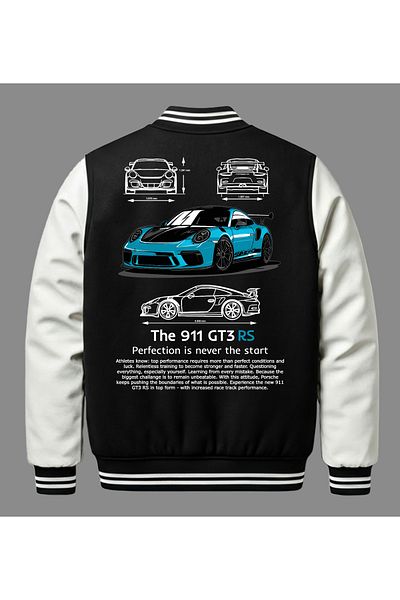 Edizen Porsche 911 GT3 RS Blue Premium Bomber College Μπουφάν Unisex Oversize 100% βαμβάκι